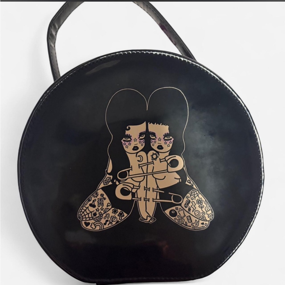 RARE Valfre faux patent leather circle handbag